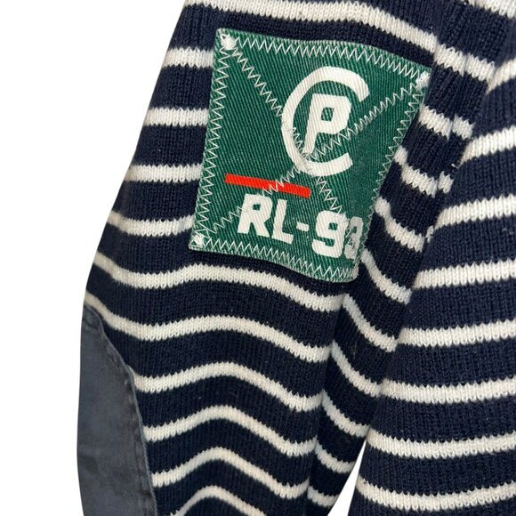 Polo Ralph Lauren vintage blu white Breton stripe cotton sweater elbow patchesXL - Picture 4 of 4